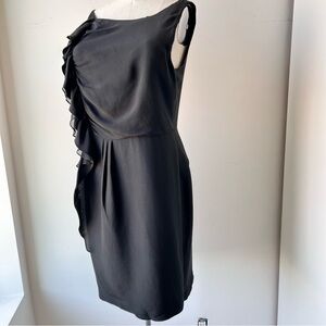 💯 silk and cotton side ruffle black dress